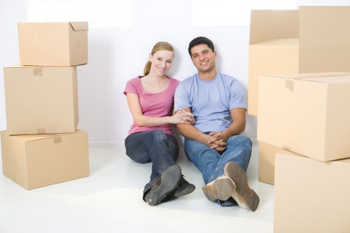 Packed boxes and furniture ready for local removals in New Cross